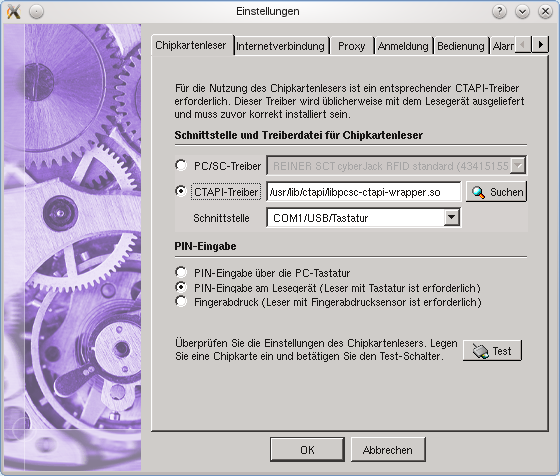 Zeigt wie der PC/SC Treiber für einen Reiner_SCT Kartenleser erkannt und eingerichtet wird.
