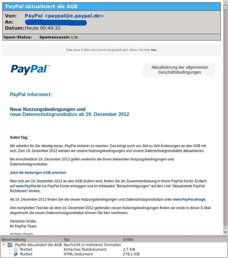 Paypal - Neue AGB Screen Shot der Paypal E-Mail zur Ankündigung neuer AGB