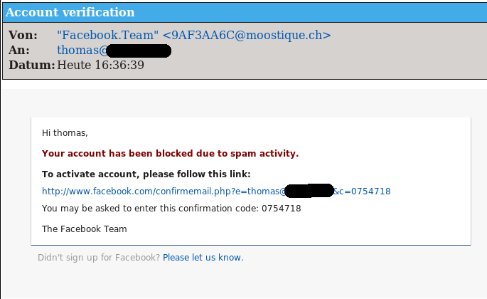 Facebook - Account verification fake