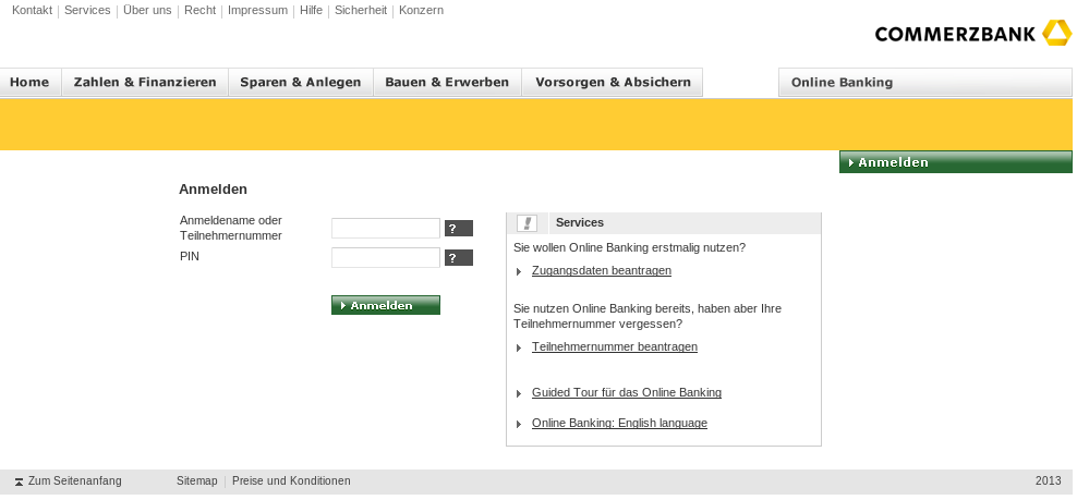 Screen Shot der gefälschten Siete