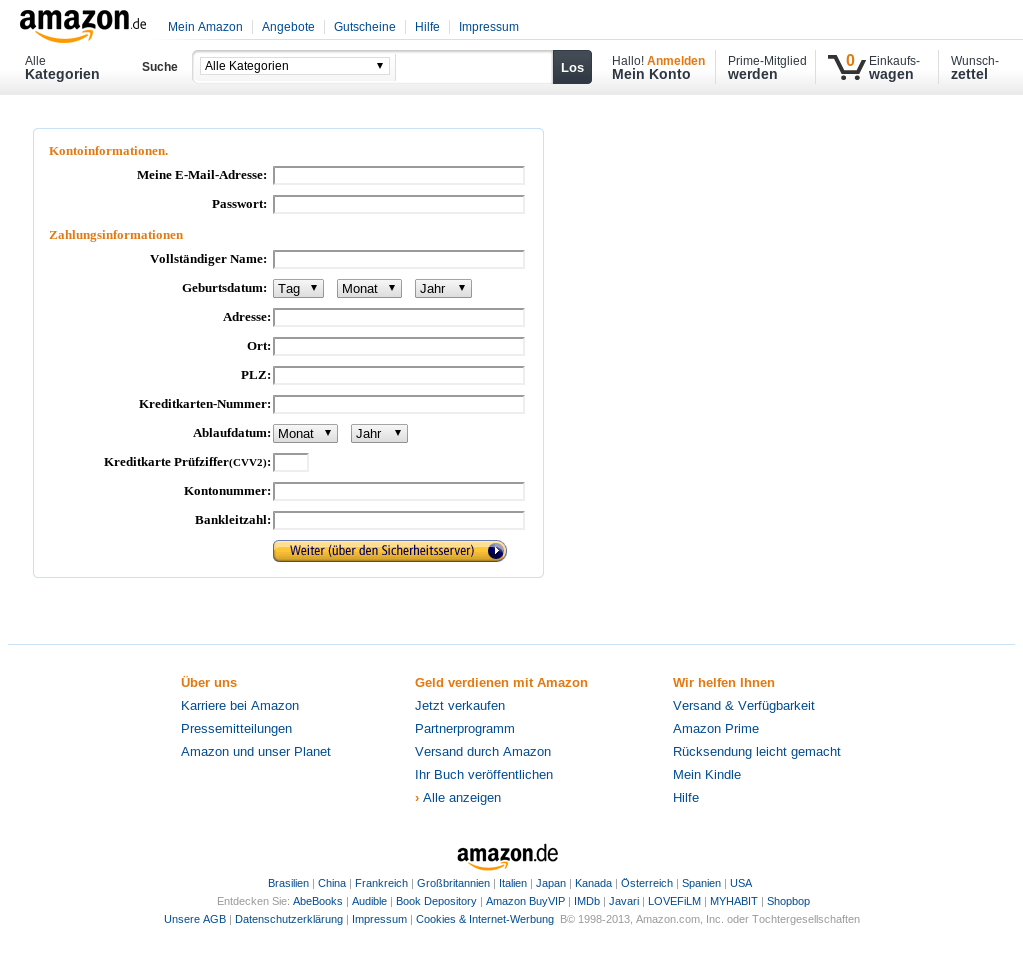 Gefälschte Amazon Seite