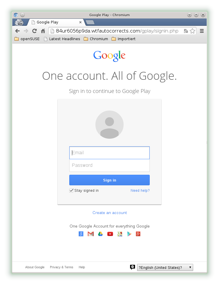 Die Betrugsseite in Chromium
